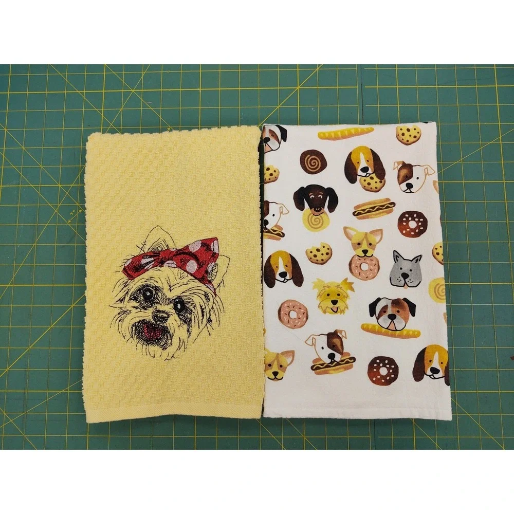 YORKIE Dog With Headband Kitchen Bath Hand Bar Towel Set of 2 Great Gift Idea!